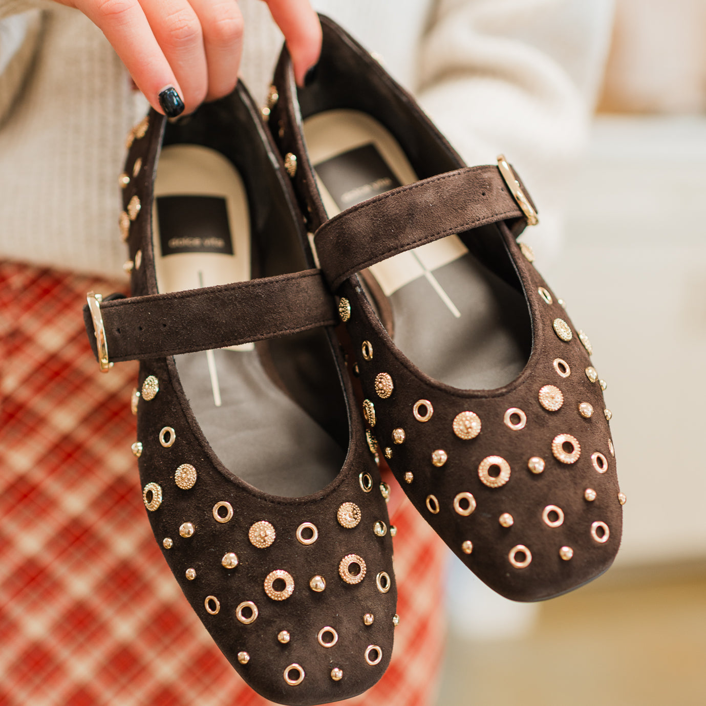Mella Studded Flats | Java Suede