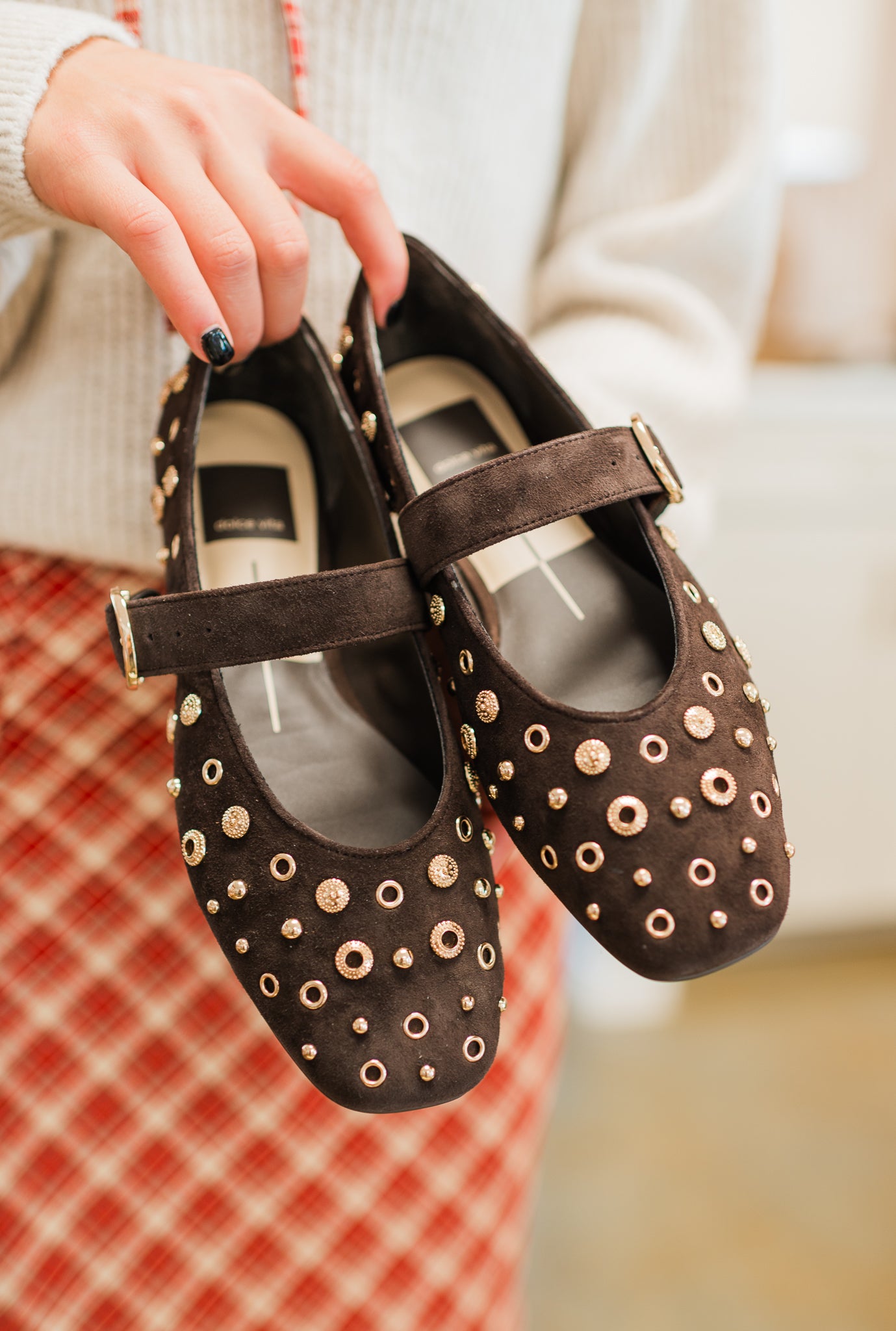 Mella Studded Flats | Java Suede