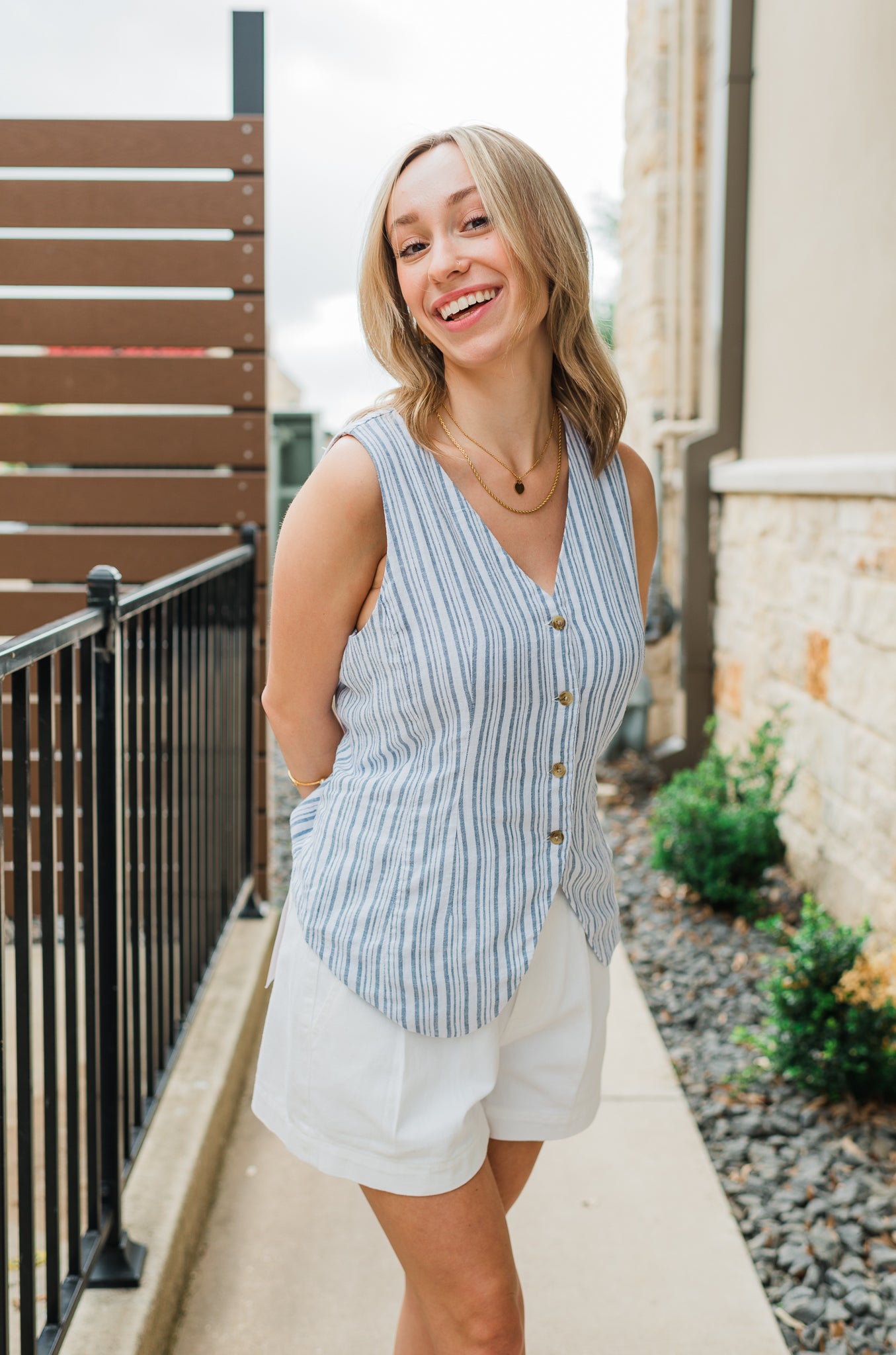 Quincy Linen Vest | Blue Stripe