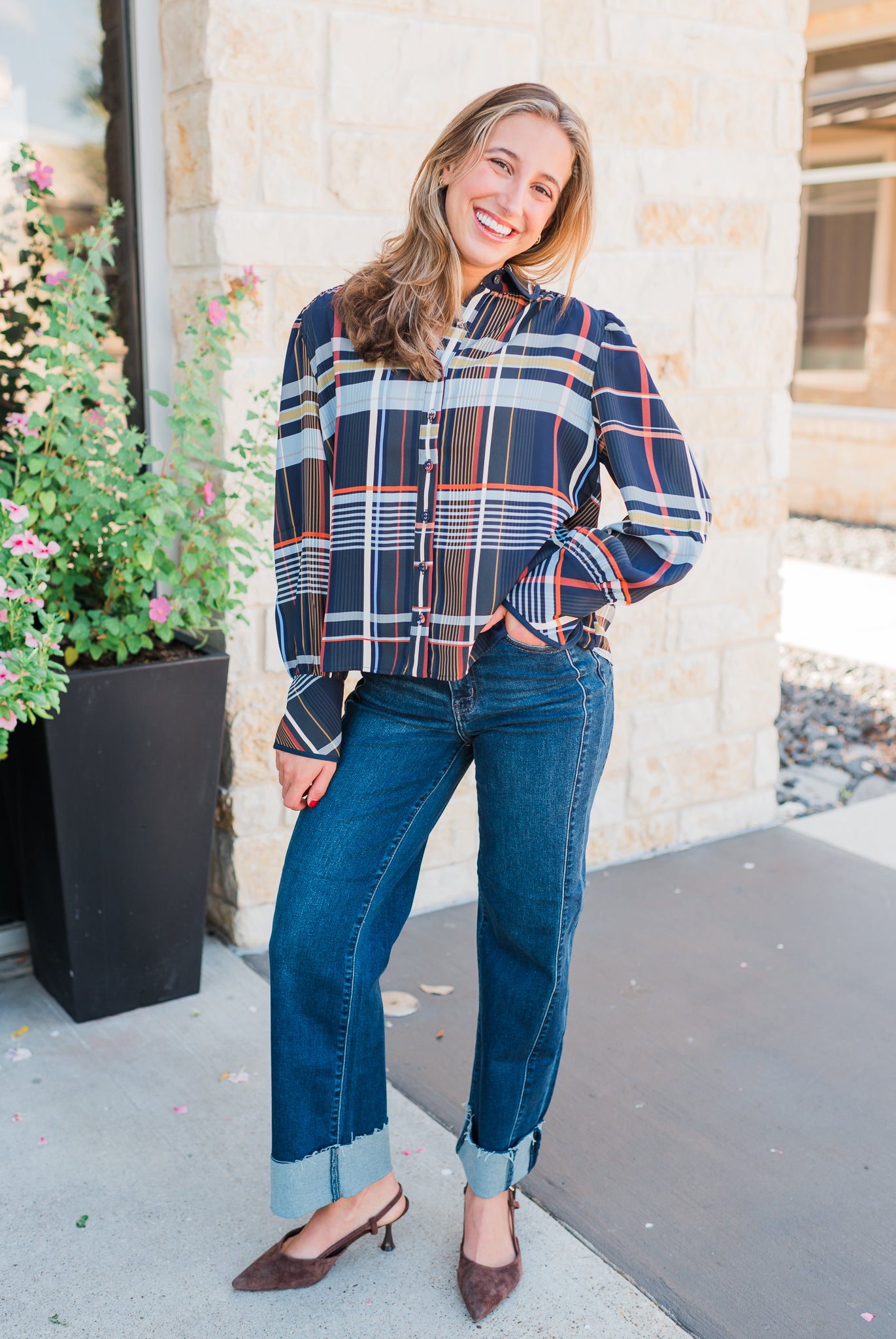 Aspen Top | Navy Plaid