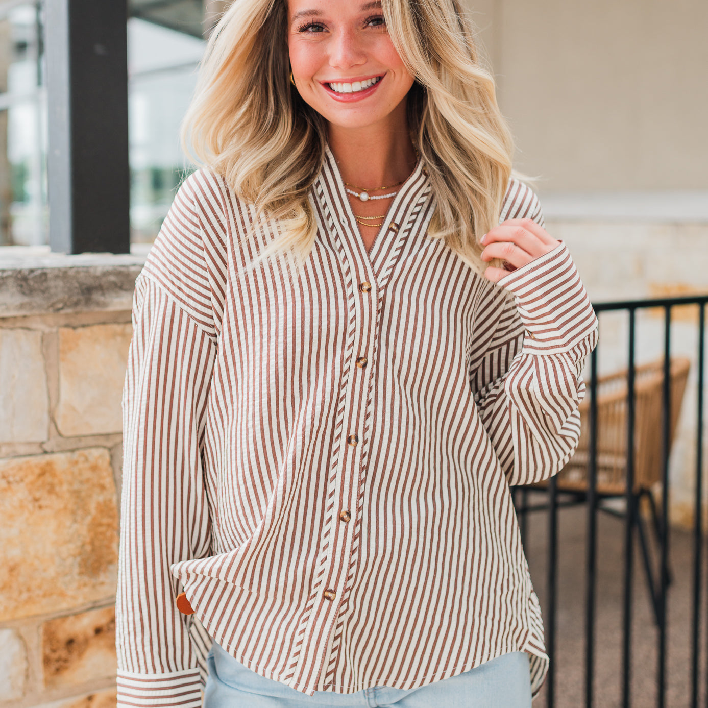 Aria Button Up Top | Brown