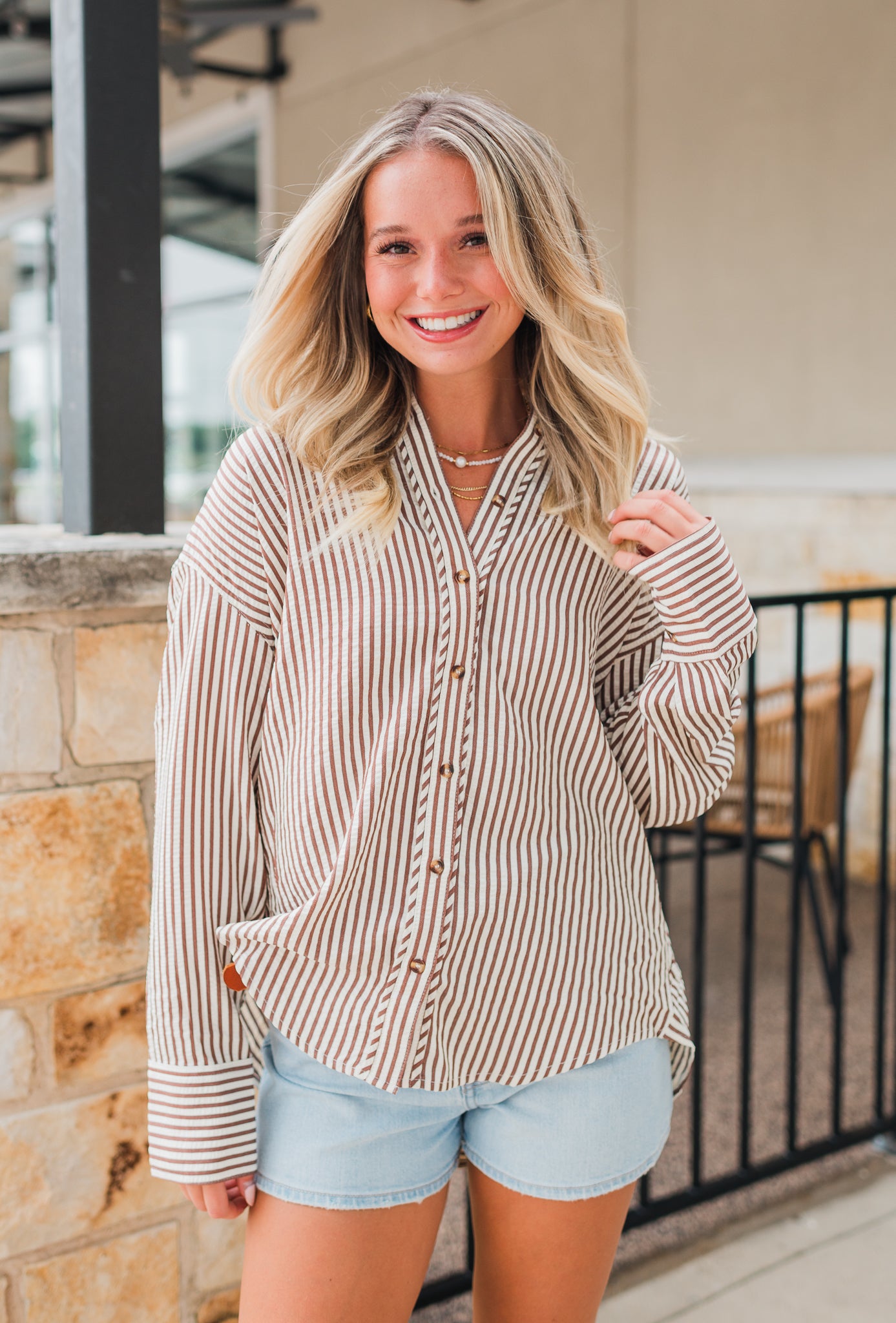 Aria Button Up Top | Brown