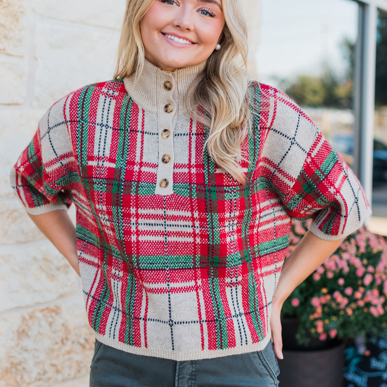 Charlie Sweater | Taupe Plaid