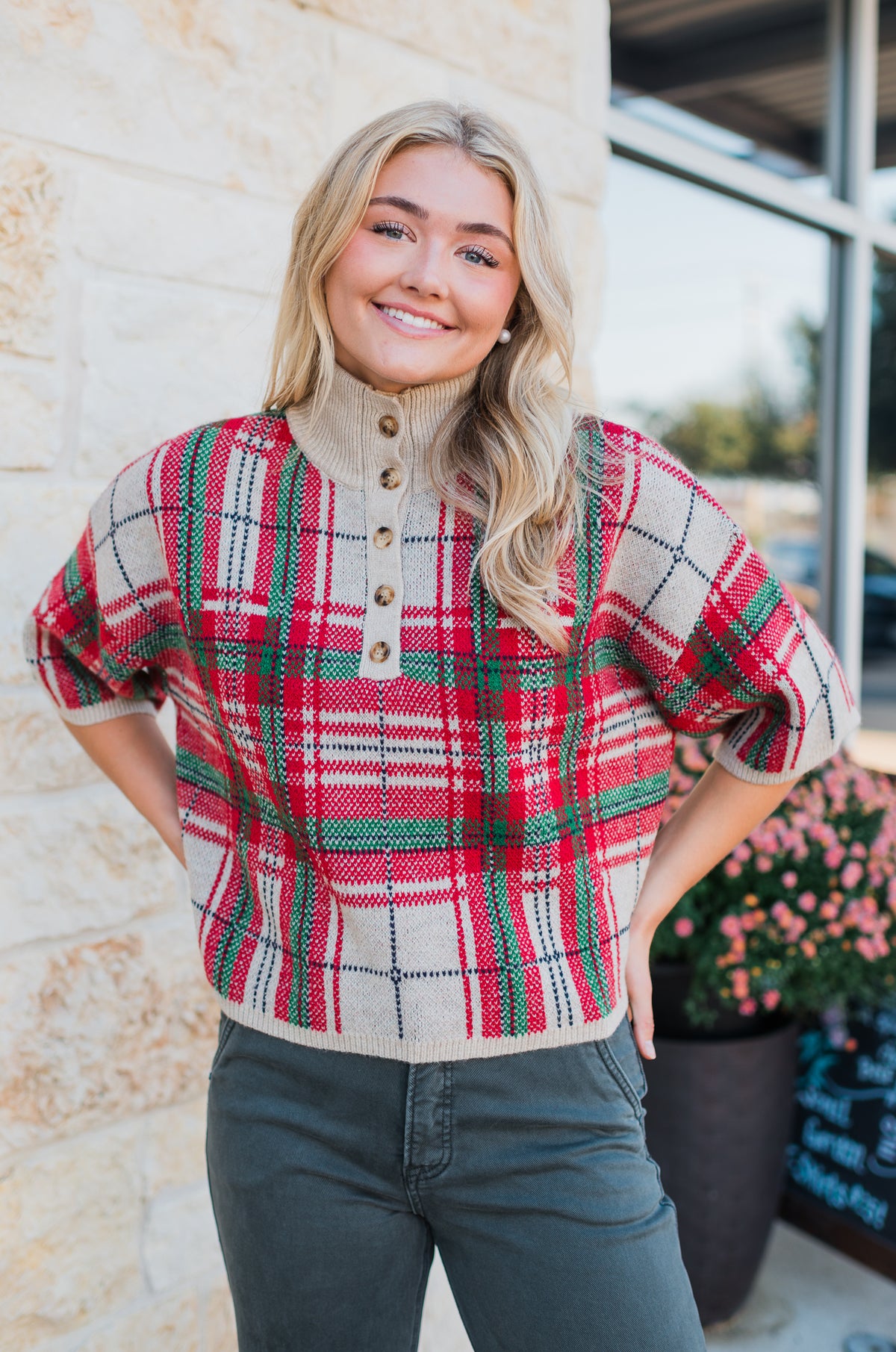 Charlie Sweater | Taupe Plaid