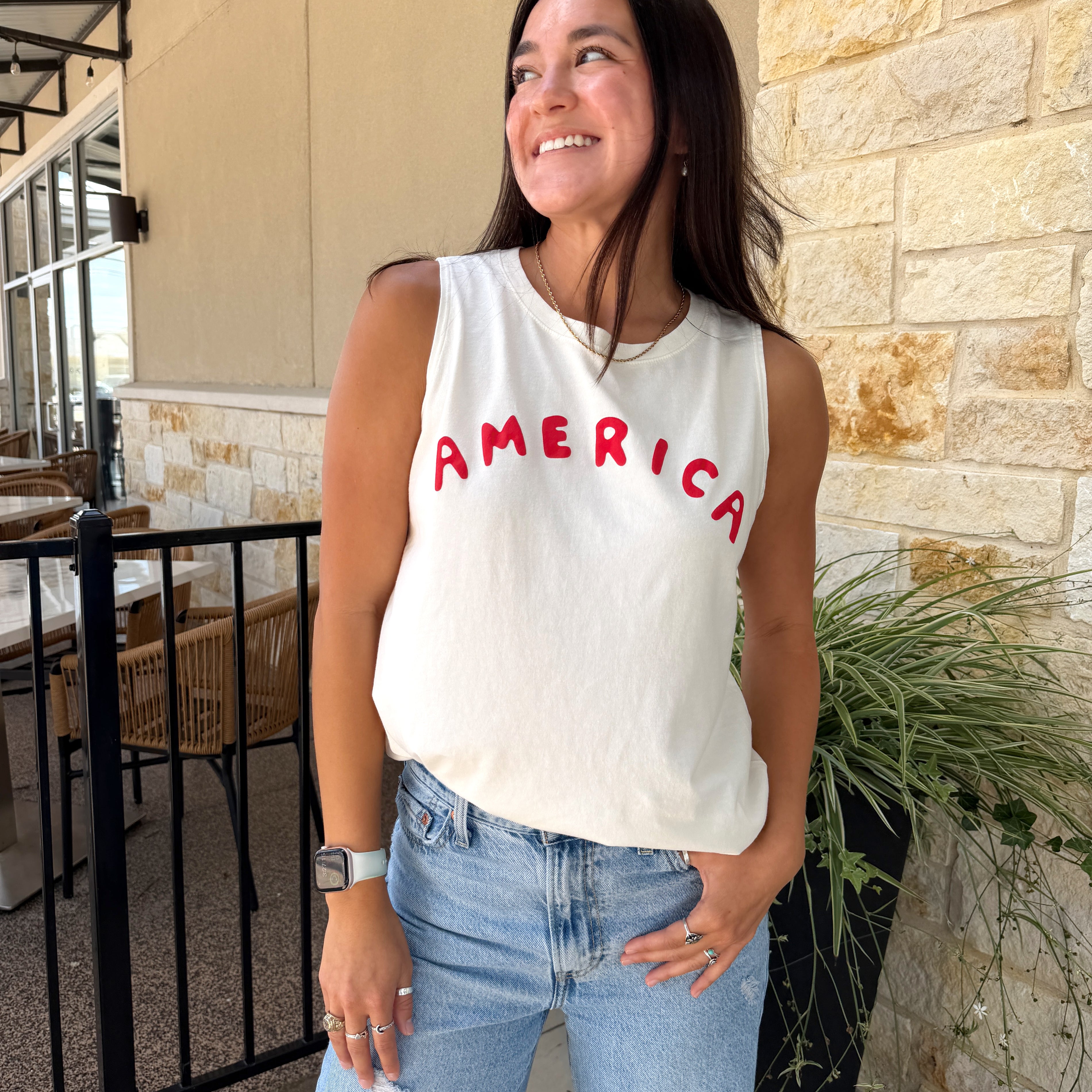 America Tank | Cream + Red