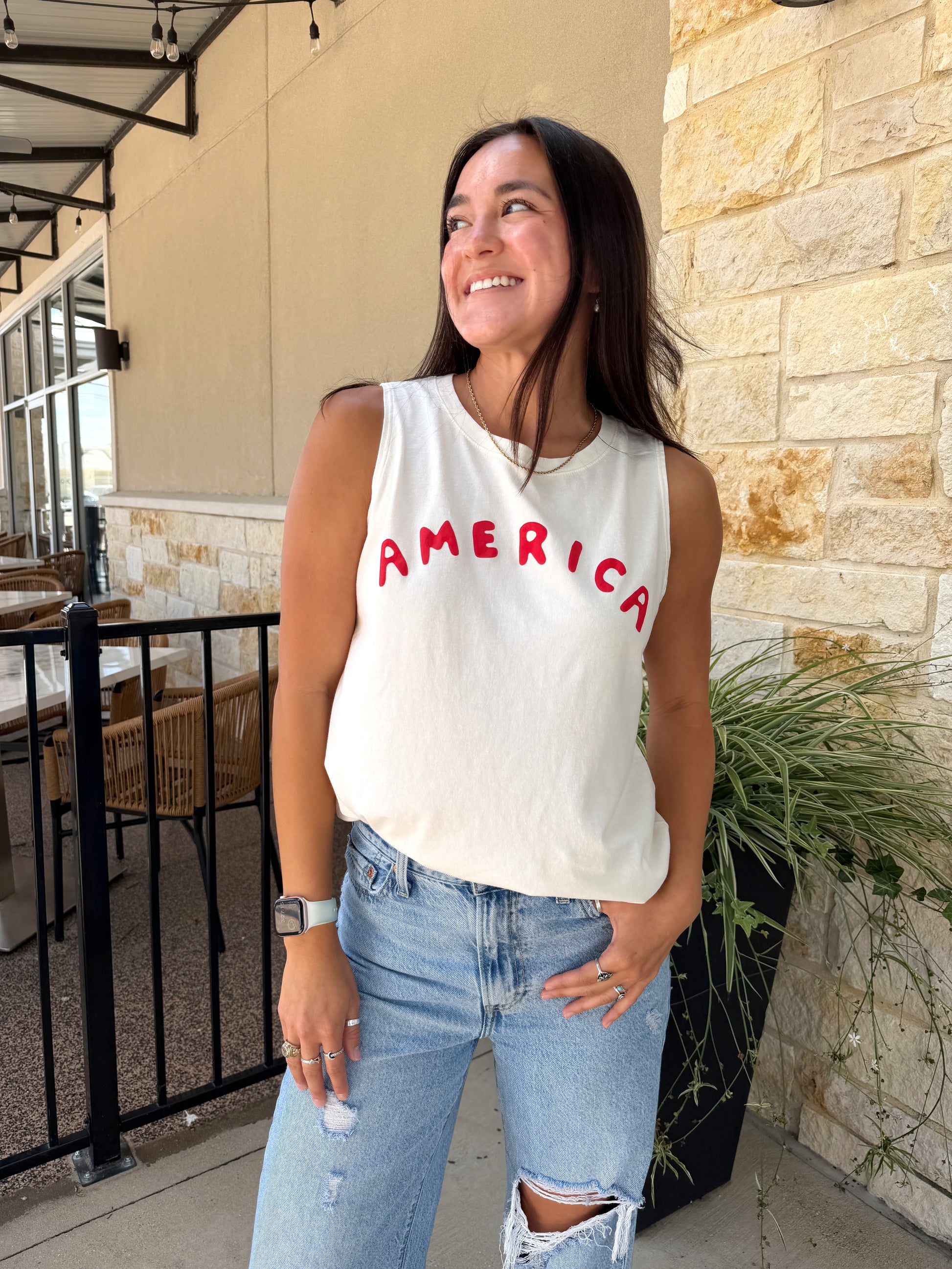 America Tank | Cream + Red