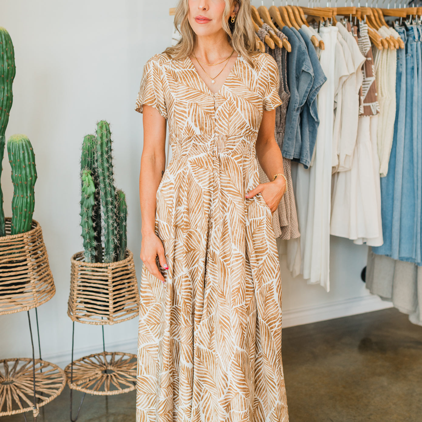Molly Bracken | Sunset Palm Dress | Camel