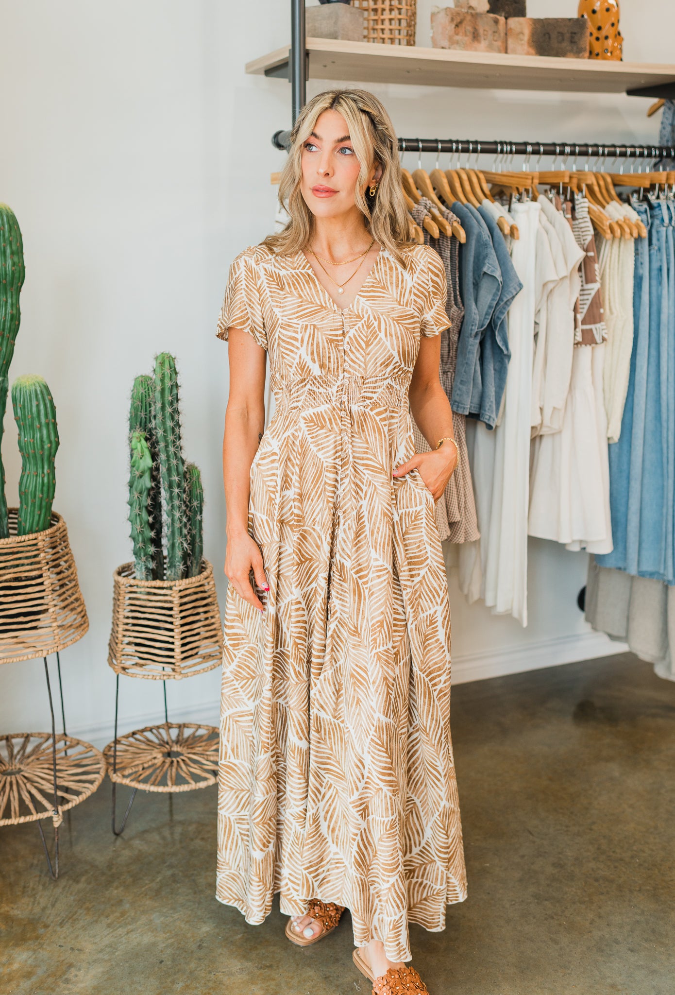 Molly Bracken | Sunset Palm Dress | Camel