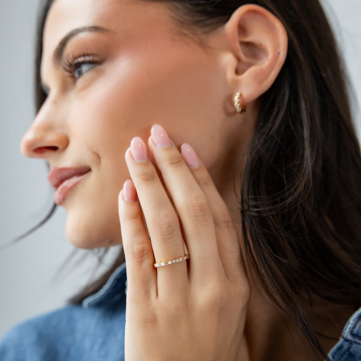 18K Gold Plated Ring | Slim Baguette Tennis Ring