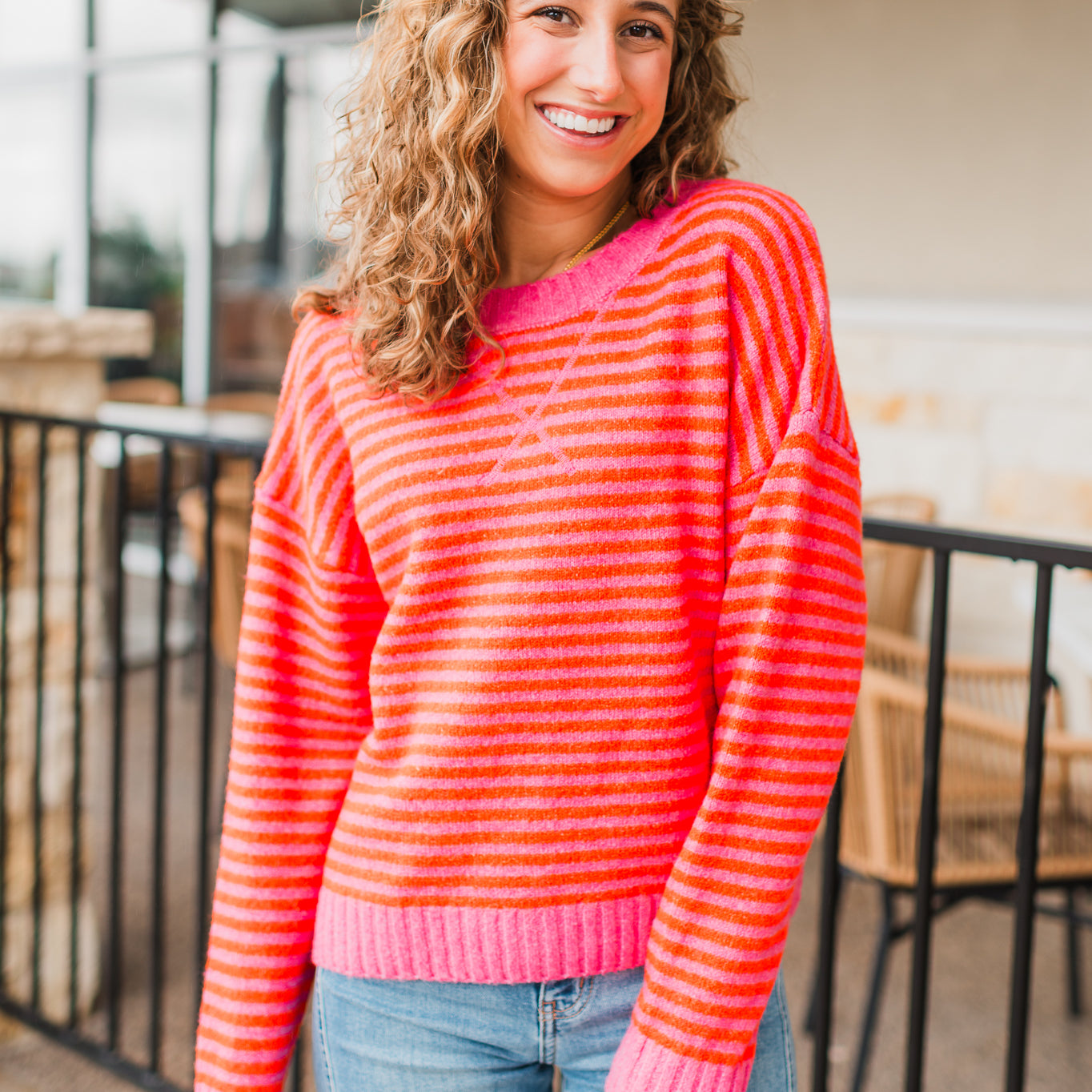 Gemma Sweater | Red + Pink Stripe