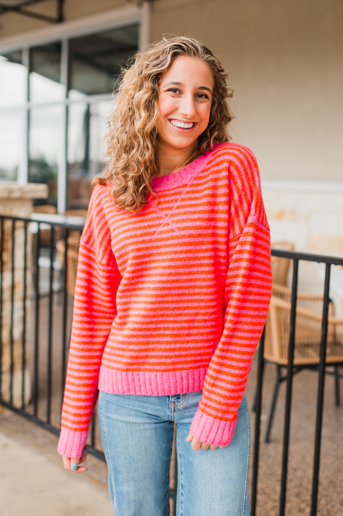 Gemma Sweater | Red + Pink Stripe