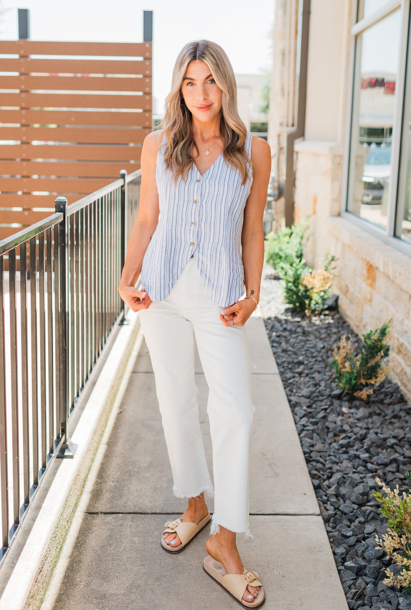 Quincy Linen Vest | Blue Stripe