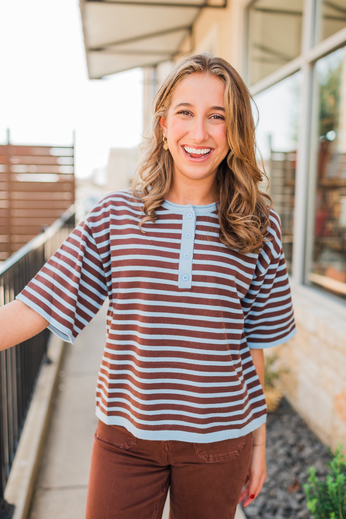 Kenna Sweater | Blue + Brown Stripe