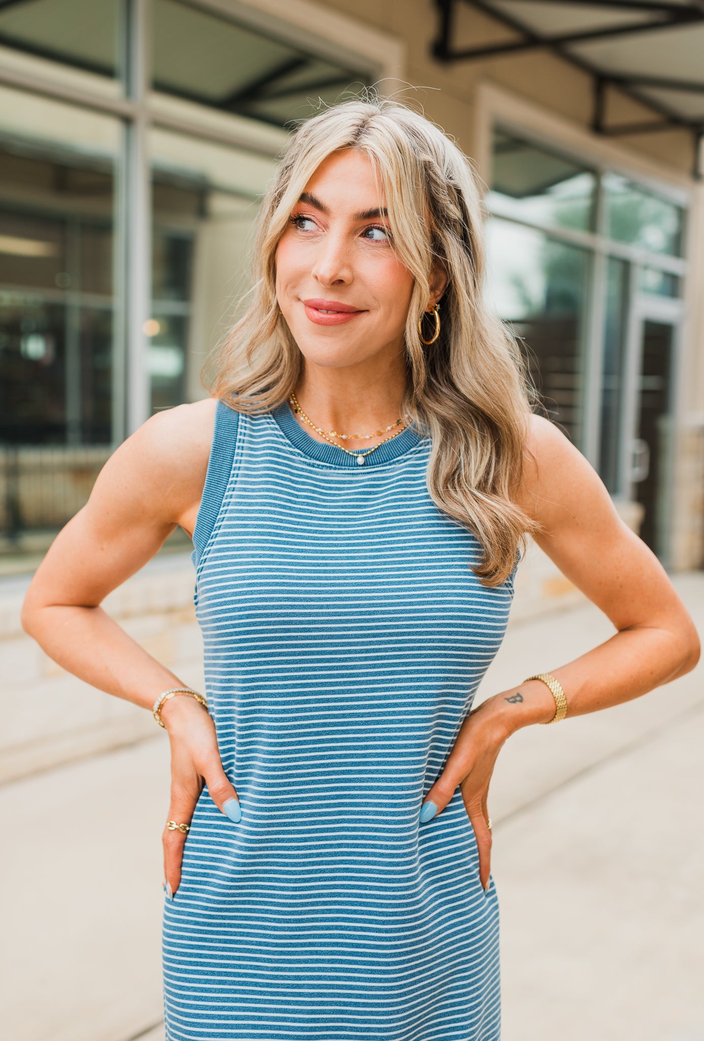 Augusta Dress | Denim Stripe