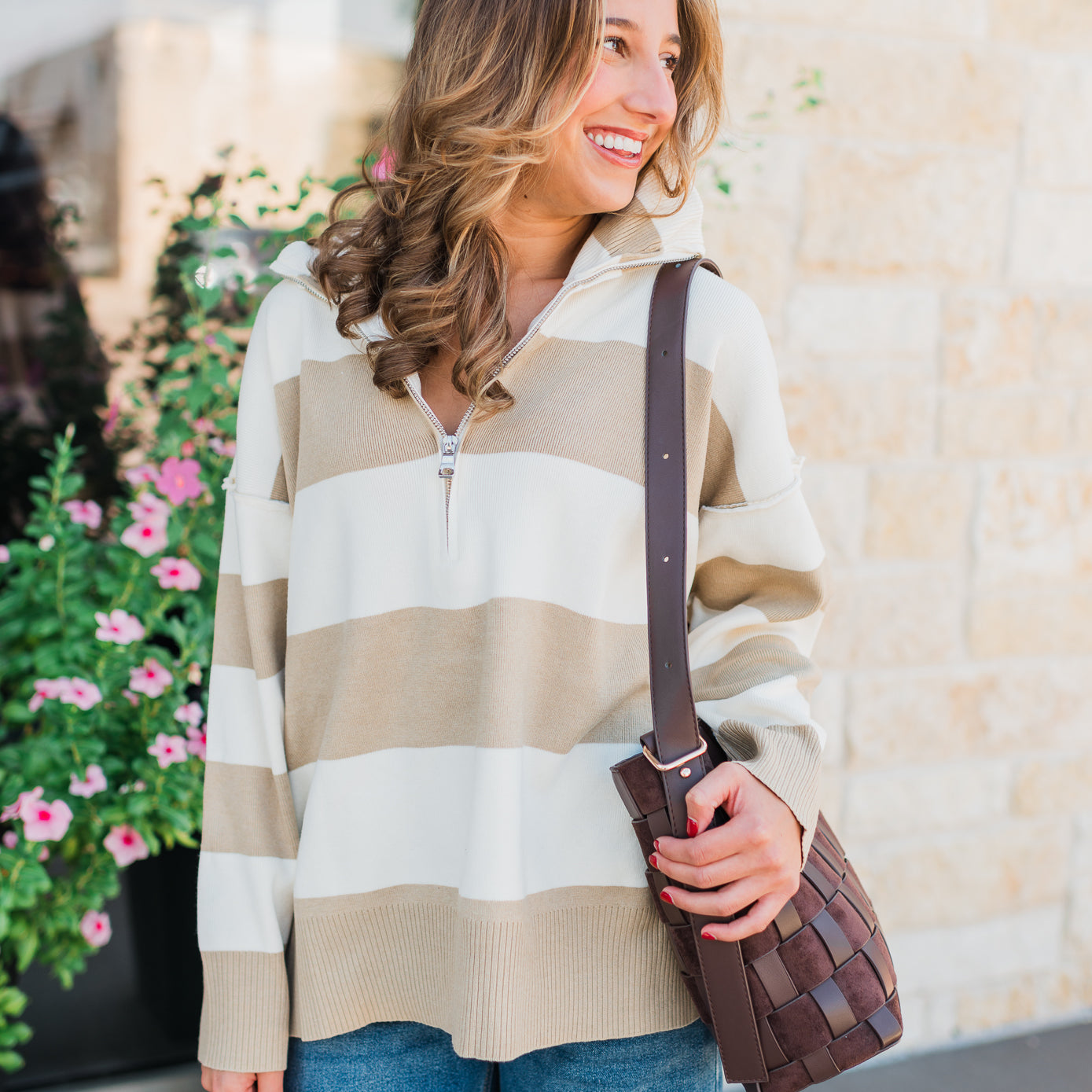 Noelle Pullover | Taupe Rugby Stripe