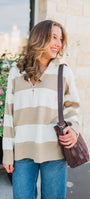 Noelle Pullover | Taupe Rugby Stripe