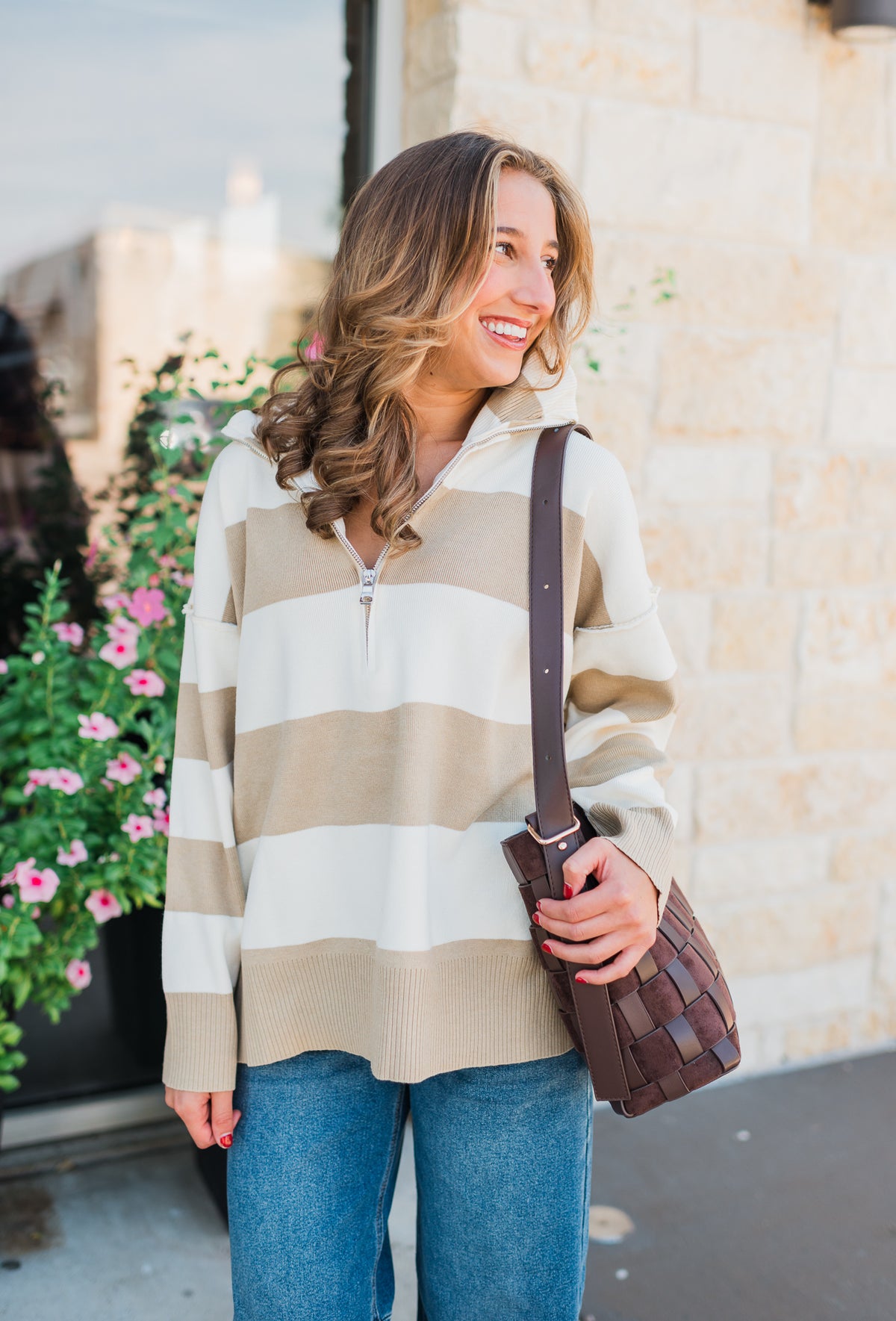 Noelle Pullover | Taupe Rugby Stripe