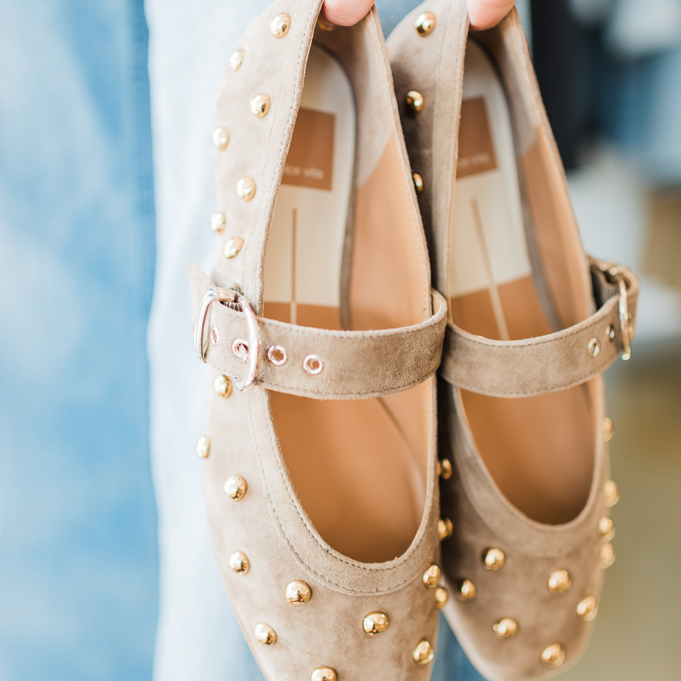 Mikel Studded Flats | Olive Suede