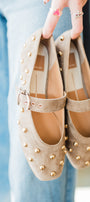 Mikel Studded Flats | Olive Suede