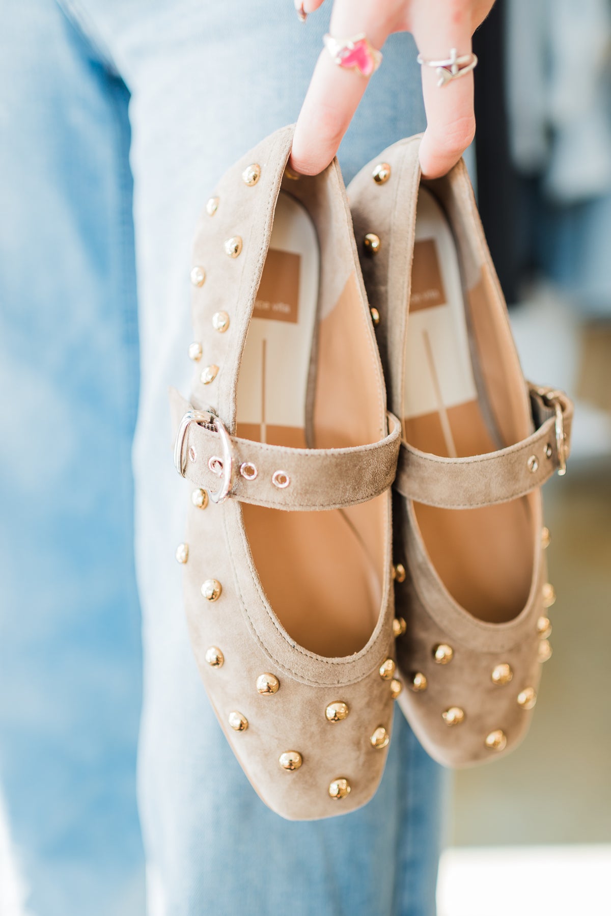 Mikel Studded Flats | Olive Suede