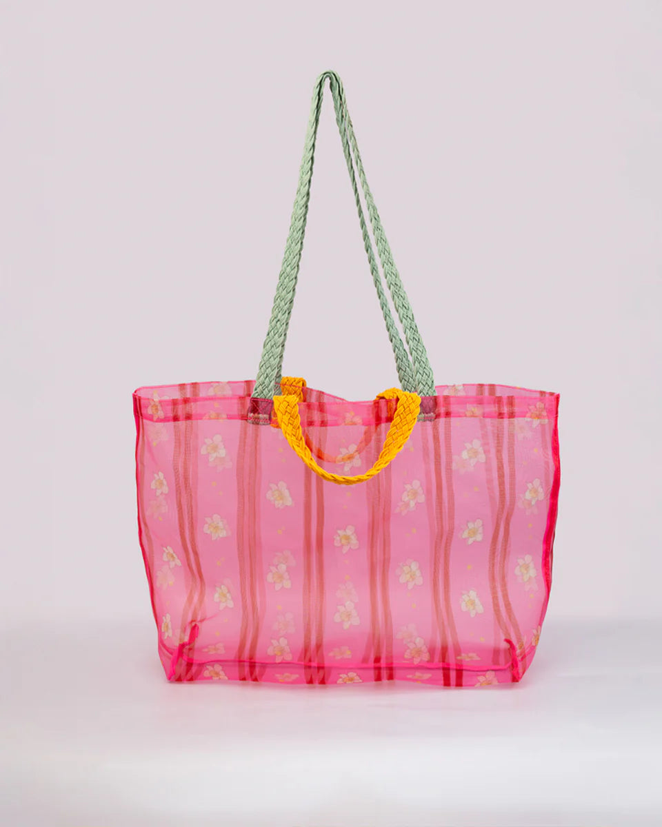 Mesh Tote Bag | Floral Stripe