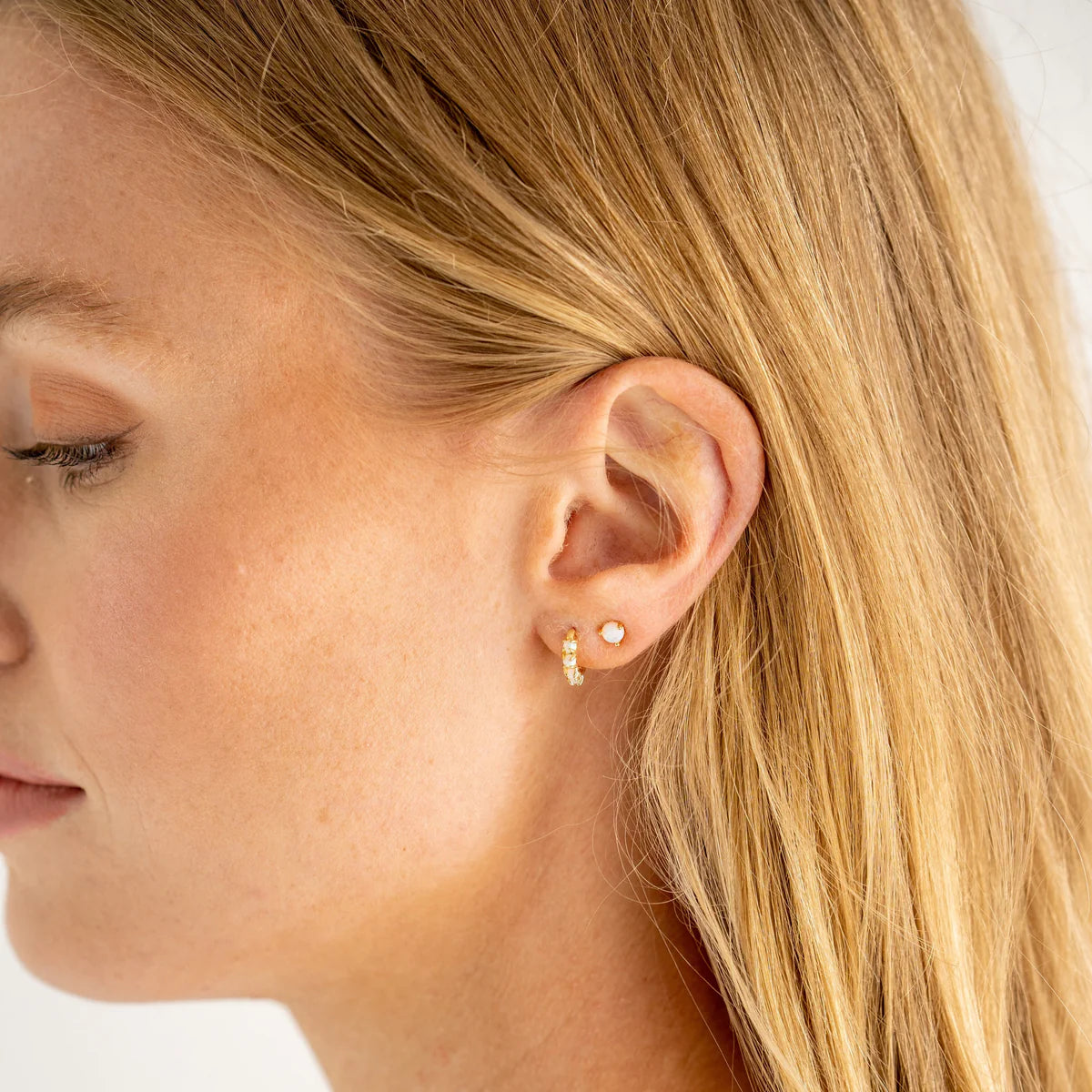 18K Gold Opal Huggies