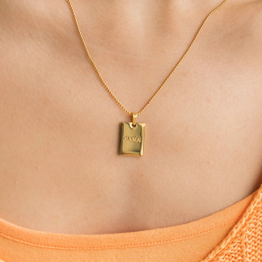 Waterproof Gold Mama Tag Pendant Necklace