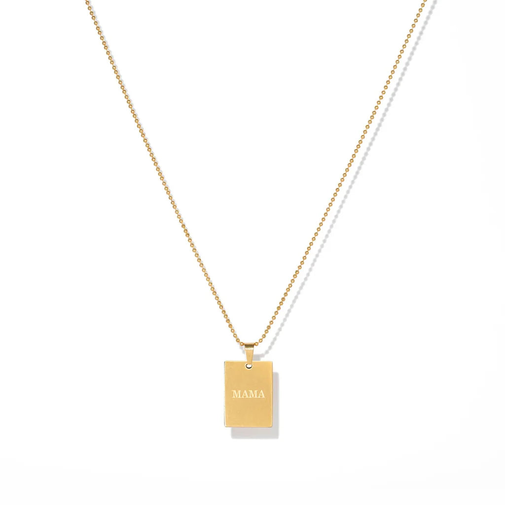 Waterproof Gold Mama Tag Pendant Necklace