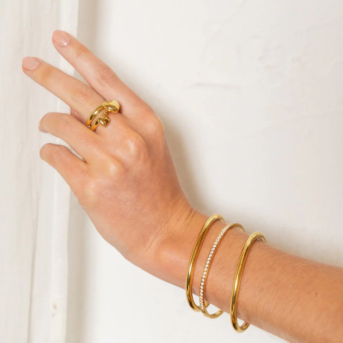 18K Gold Plated Ring | Puffy Double Heart