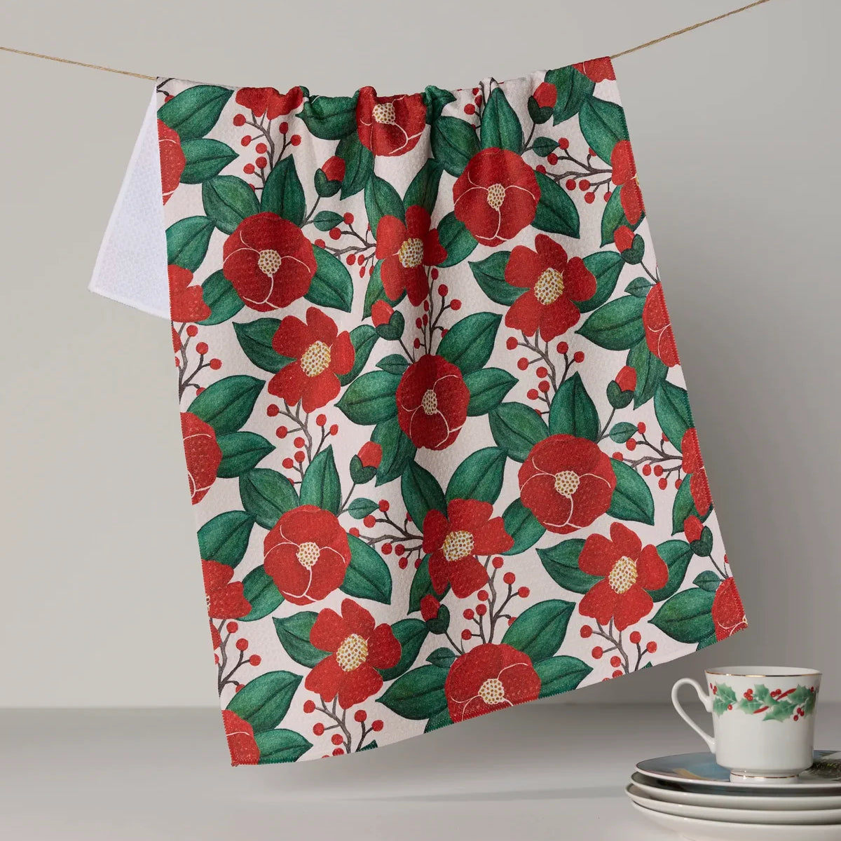 Geometry Tea Towel | Winter Camellia