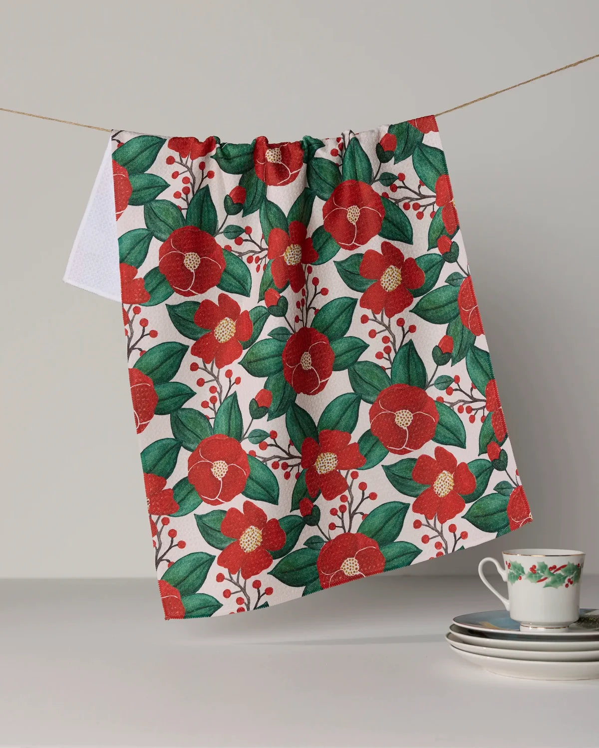 Geometry Tea Towel | Winter Camellia