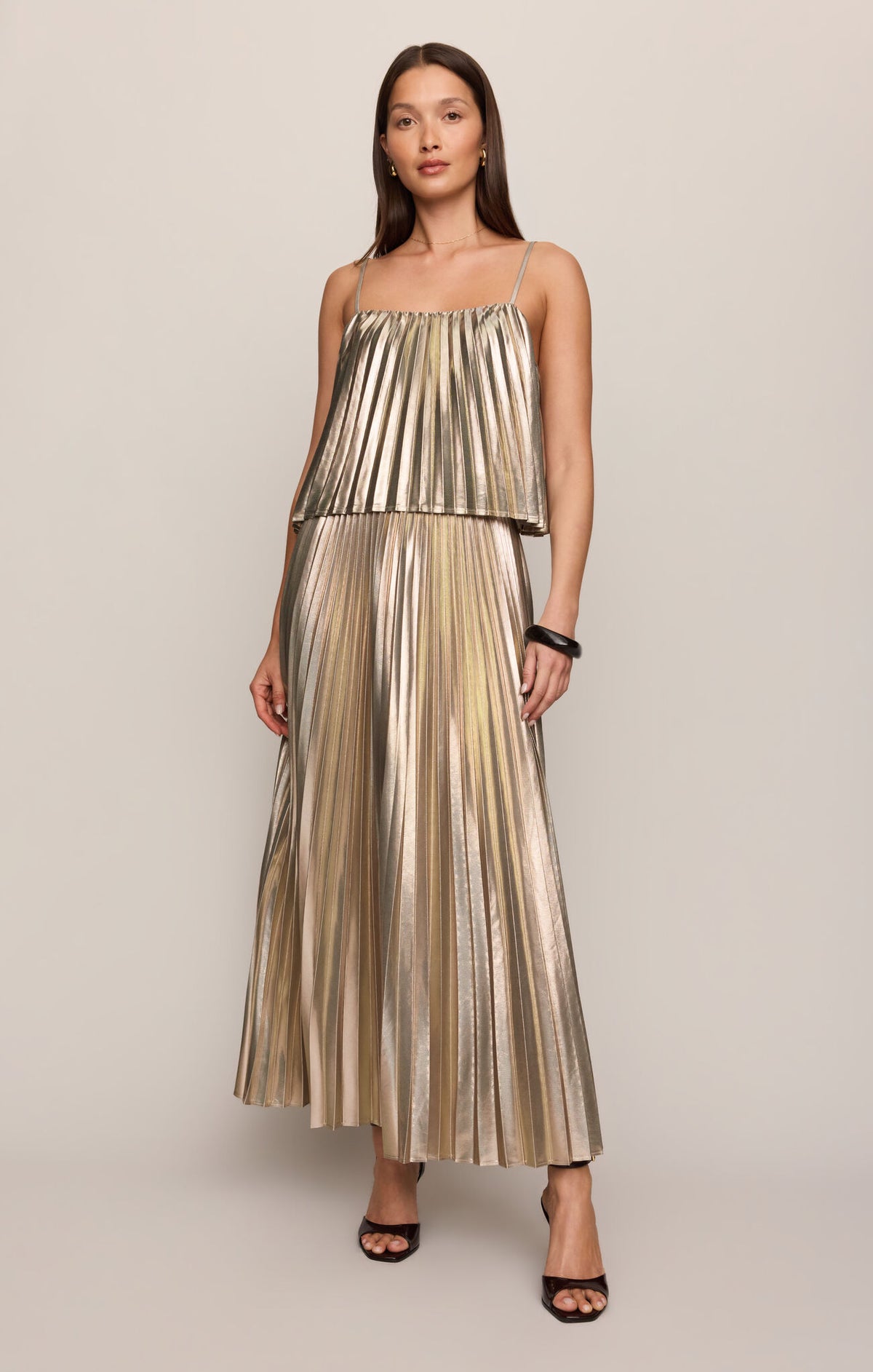 Starlit Soiree Pleated Skirt | Gold