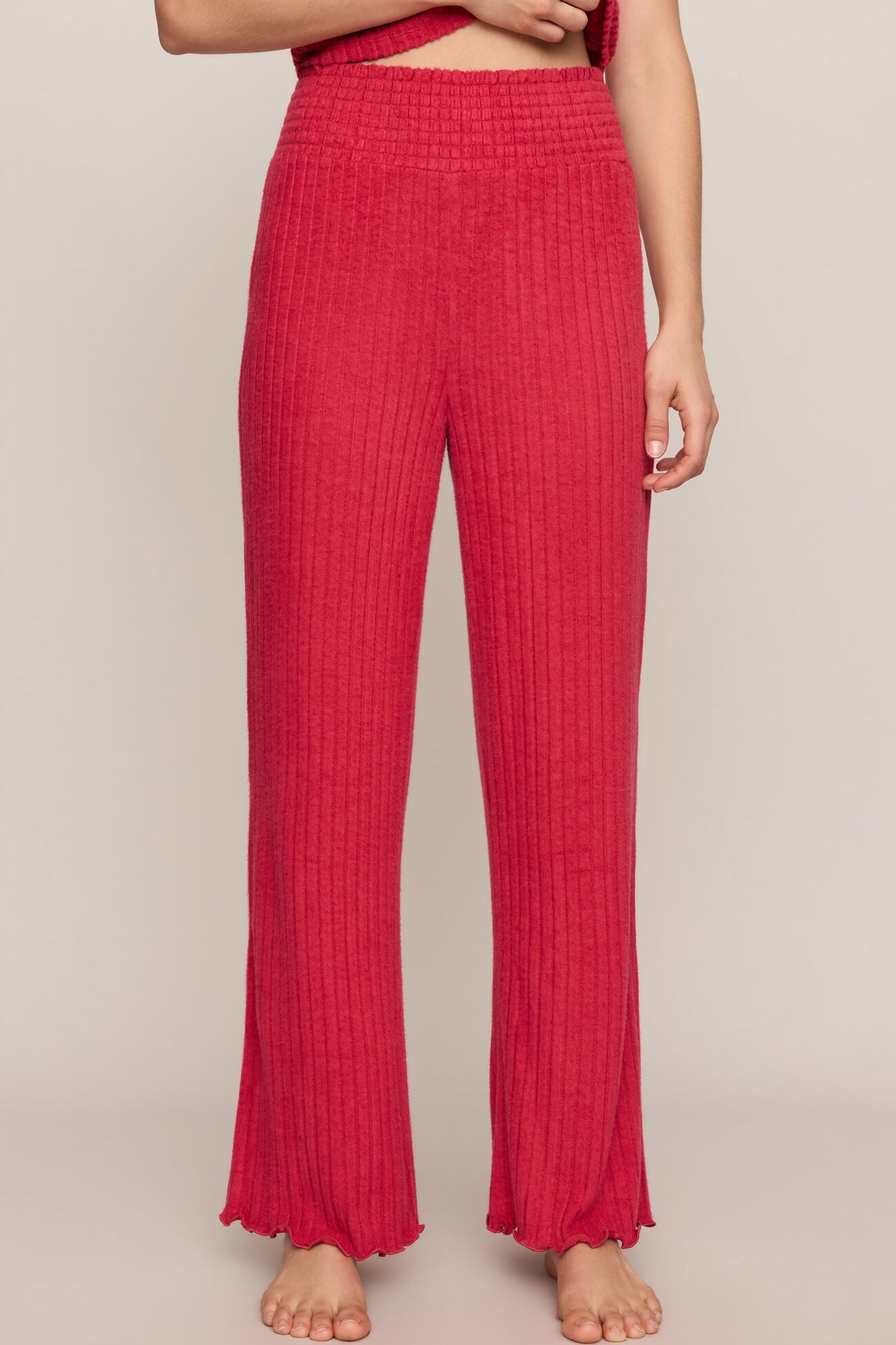 Dawn Smocked Rib Pant | Ruby Red