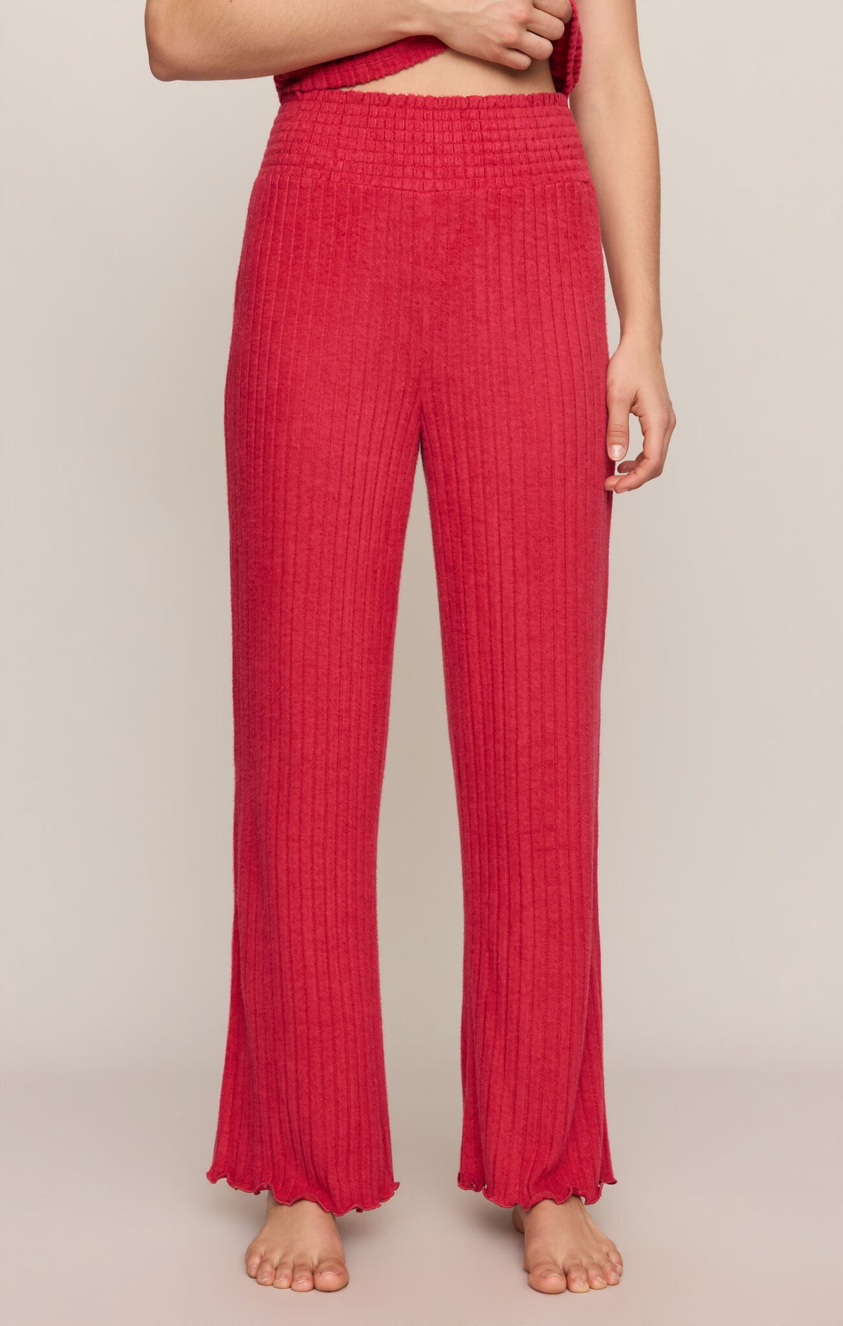Dawn Smocked Rib Pant | Ruby Red