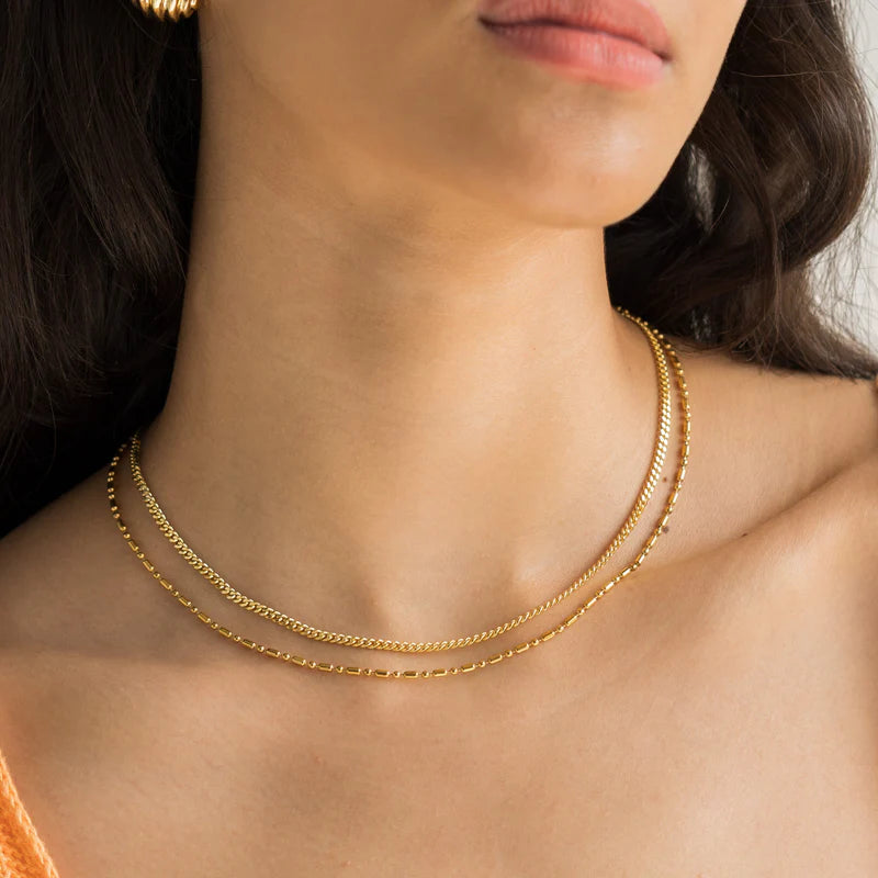 Gold Double Barrel Necklace