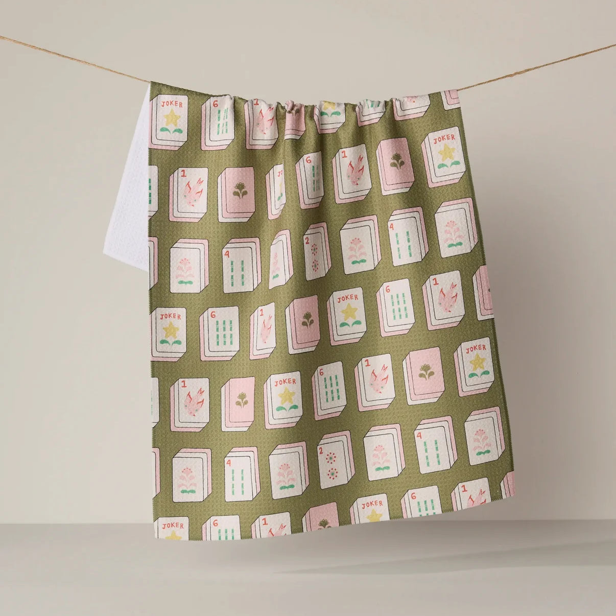 Geometry Tea Towel | Green Mahjong Tiles
