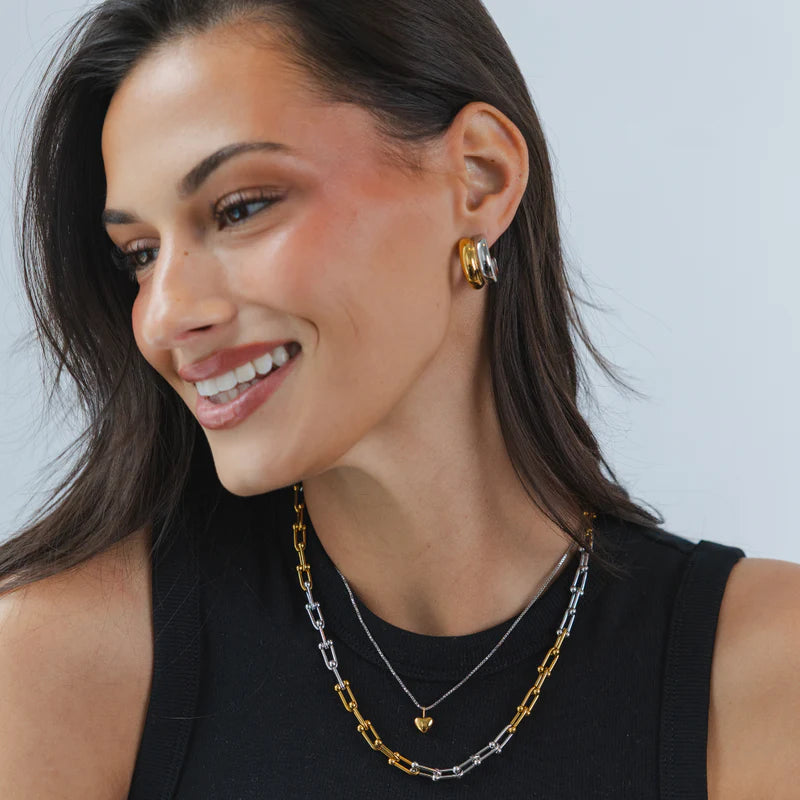 Tiny Two-Tone Puffy Heart Necklace