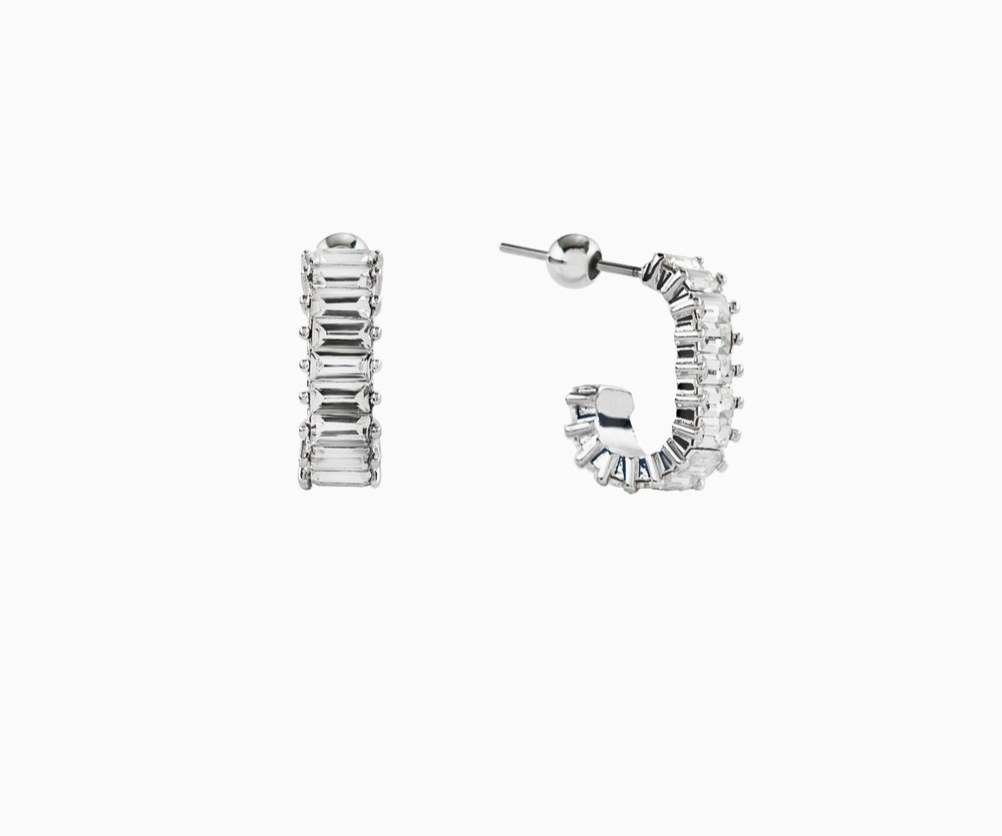 Demi-Fine Silver Squared Diamond Hoop