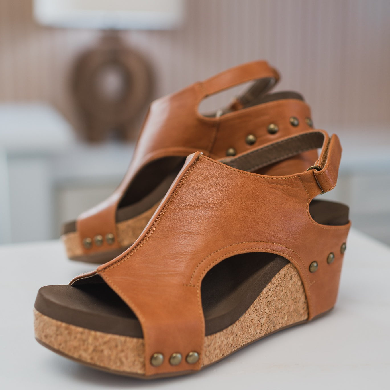 Carley Wedge Sandals | Cognac Smooth