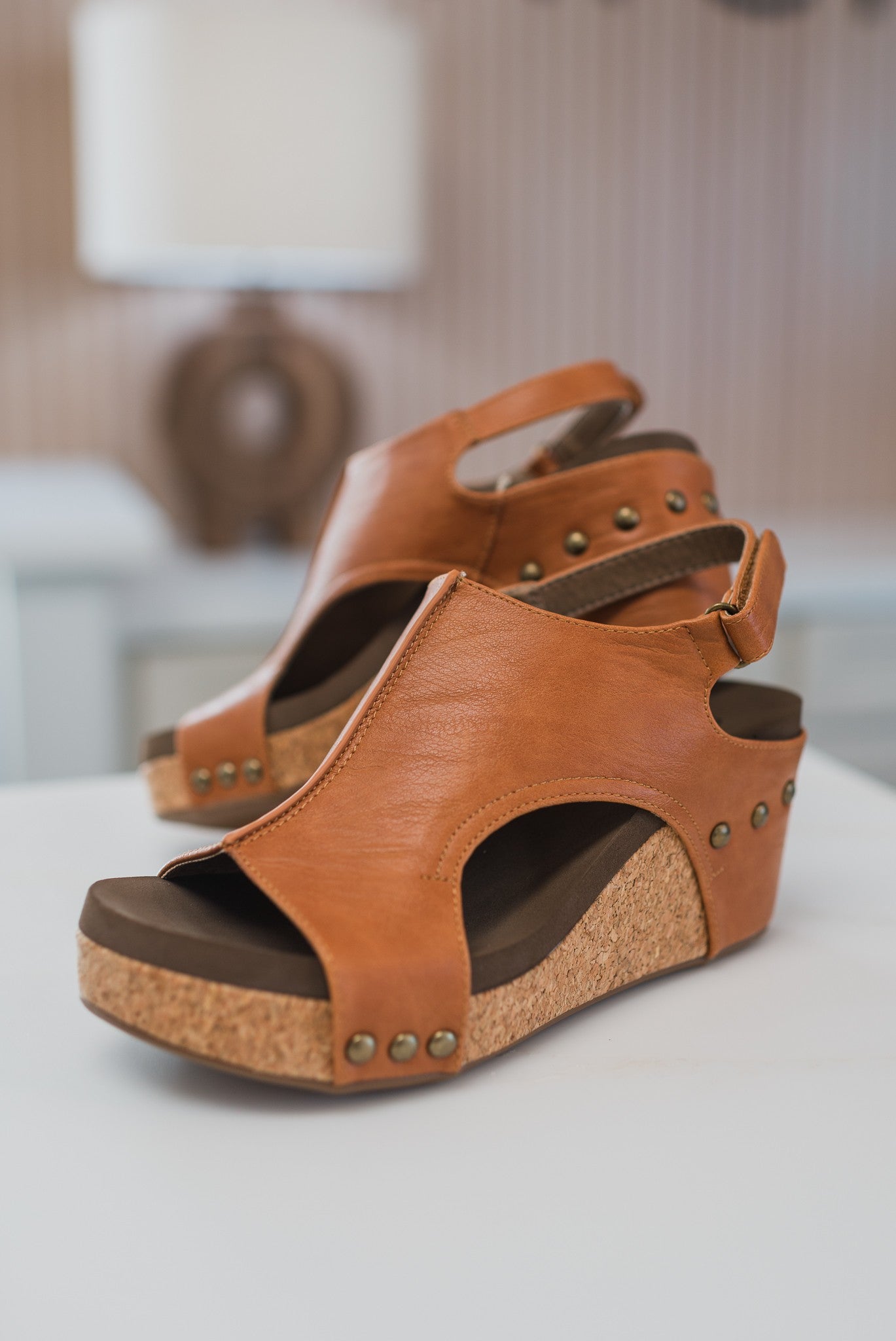 Carley Wedge Sandals | Cognac Smooth