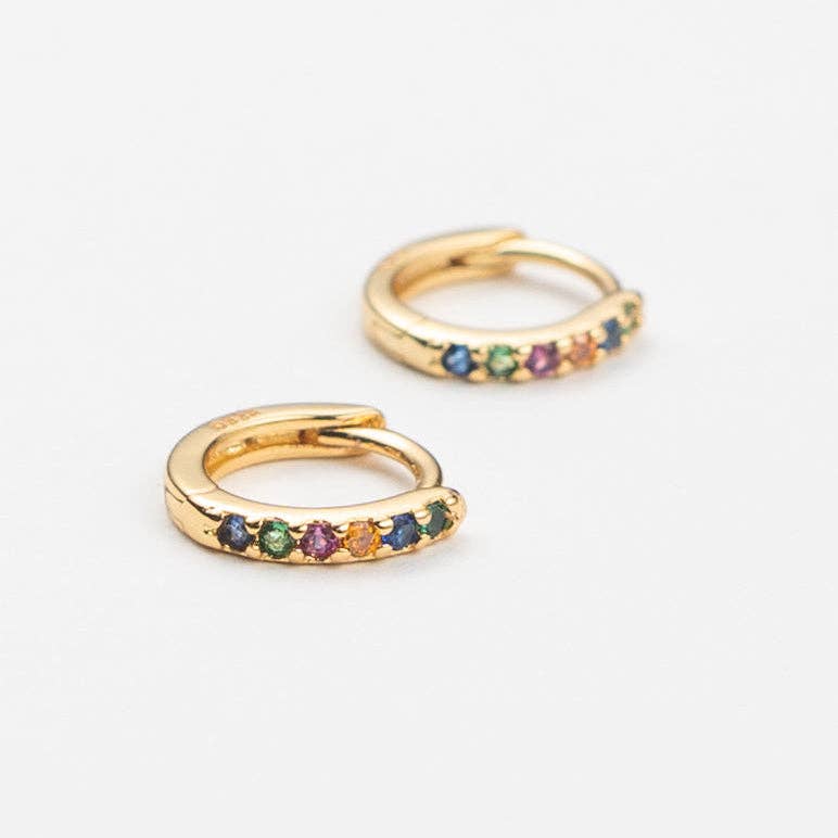 18K Gold Multi-Colored Crystal Huggies: Multi-Colored
