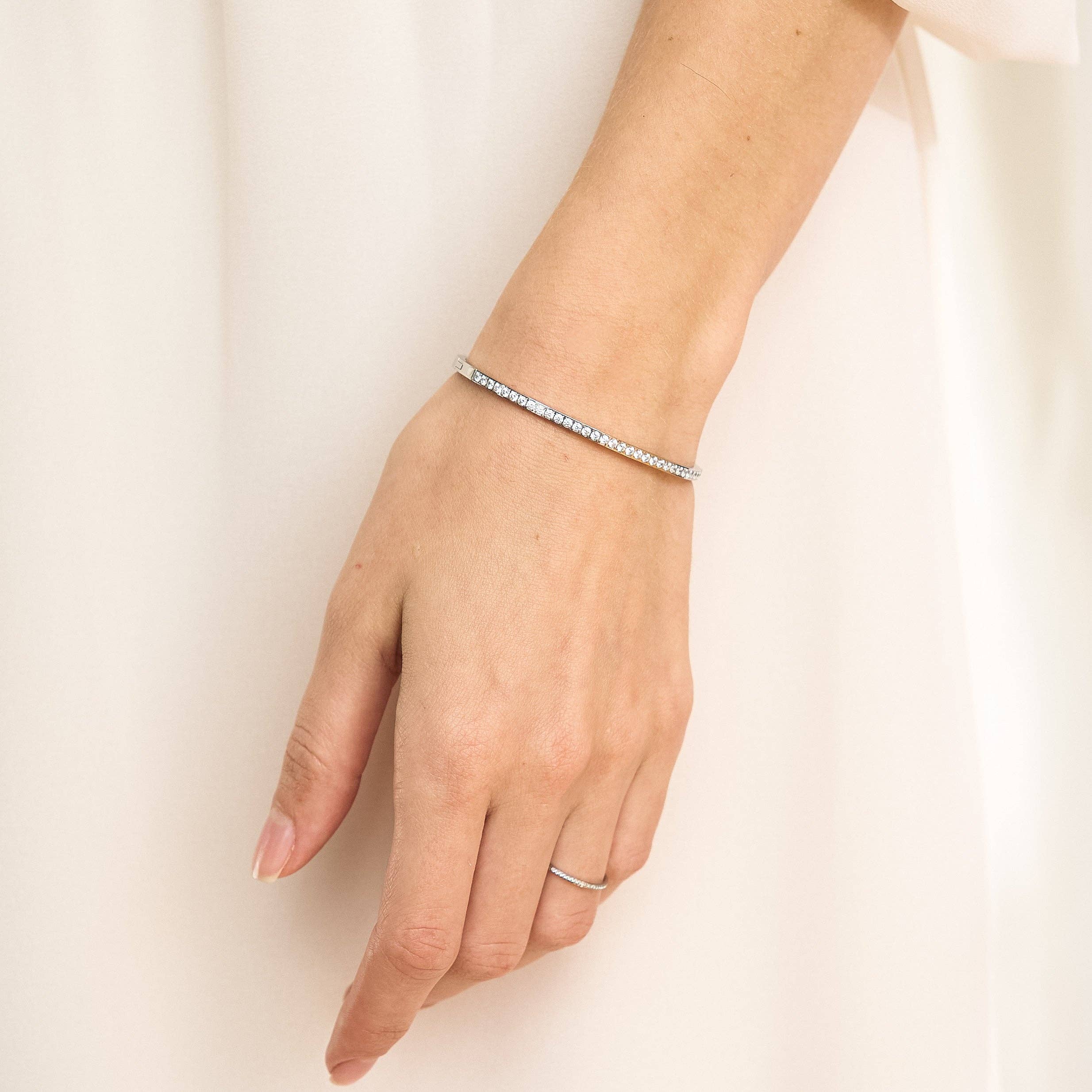 Silver Lined Diamond Bangle