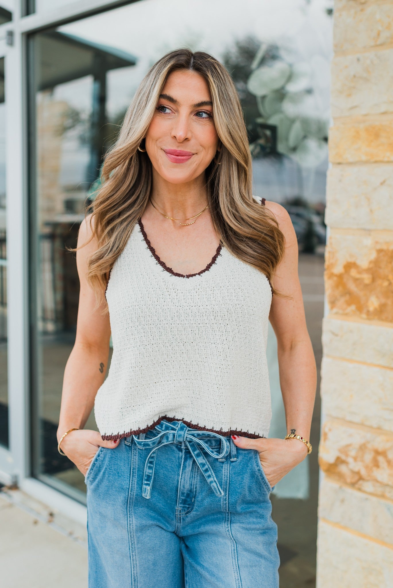 Yessenia Whipstitch Knit Tank | Linen