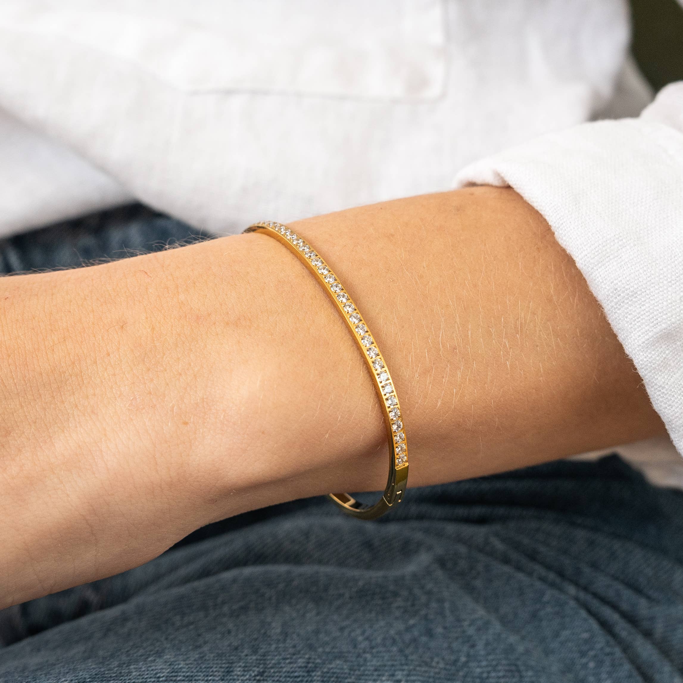 Gold Lined Diamond Bangle