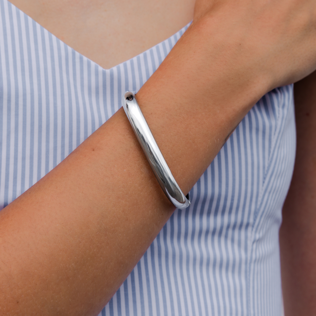 Waterproof Silver Square Cuff Bangle: Silver