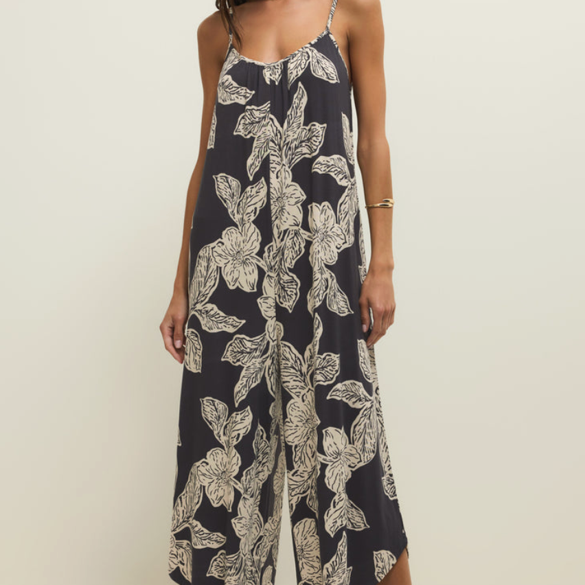 Flared Asha Floral Jumpsuit | Black Sand