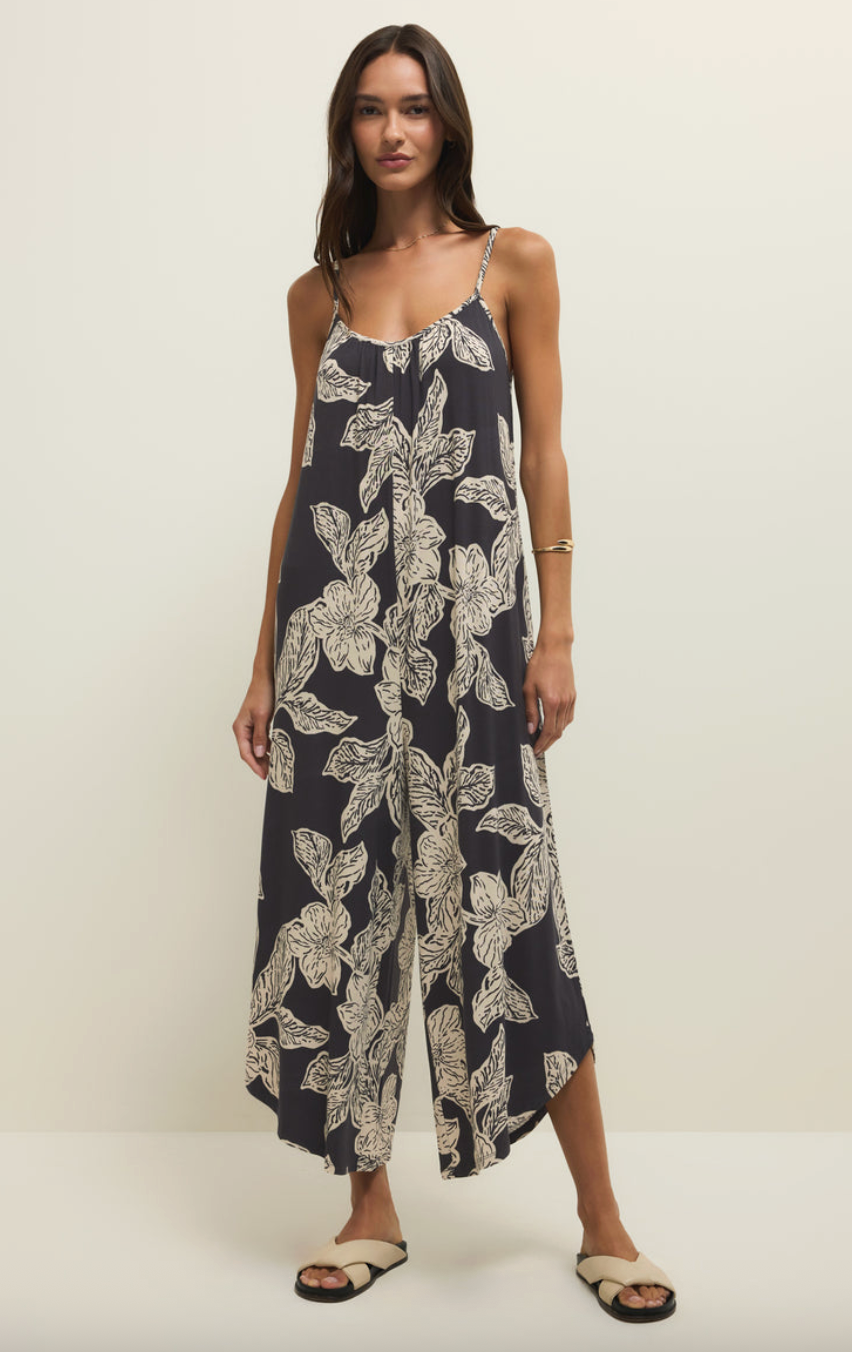 Flared Asha Floral Jumpsuit | Black Sand