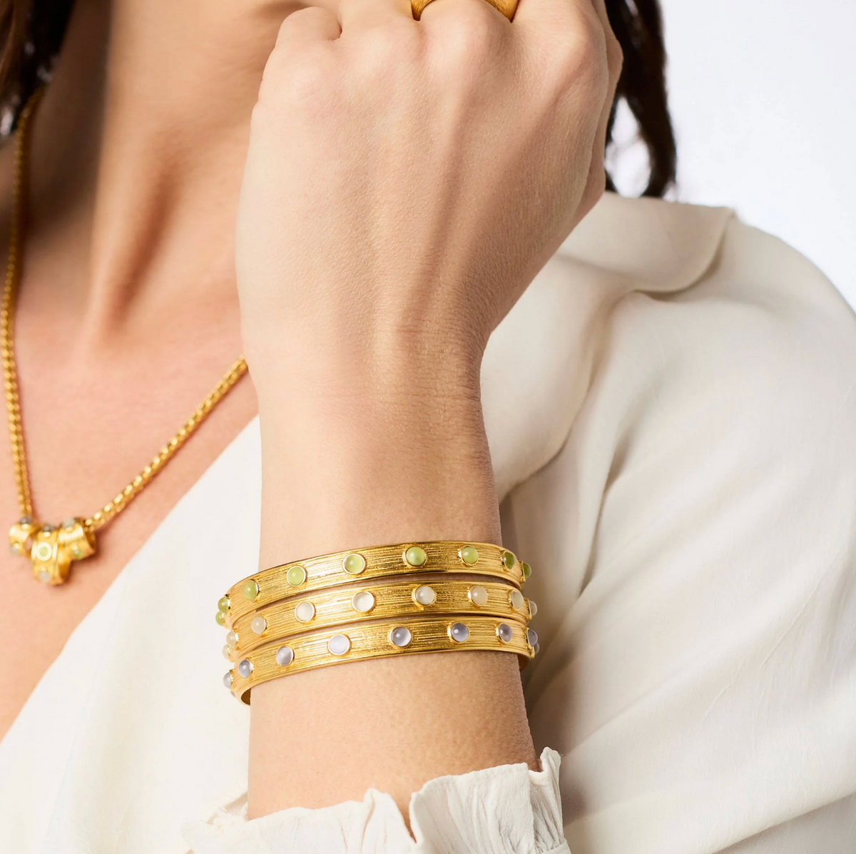 Julie Vos | Cobblestone Stone Bangle | Multi Stone Cat's Eye