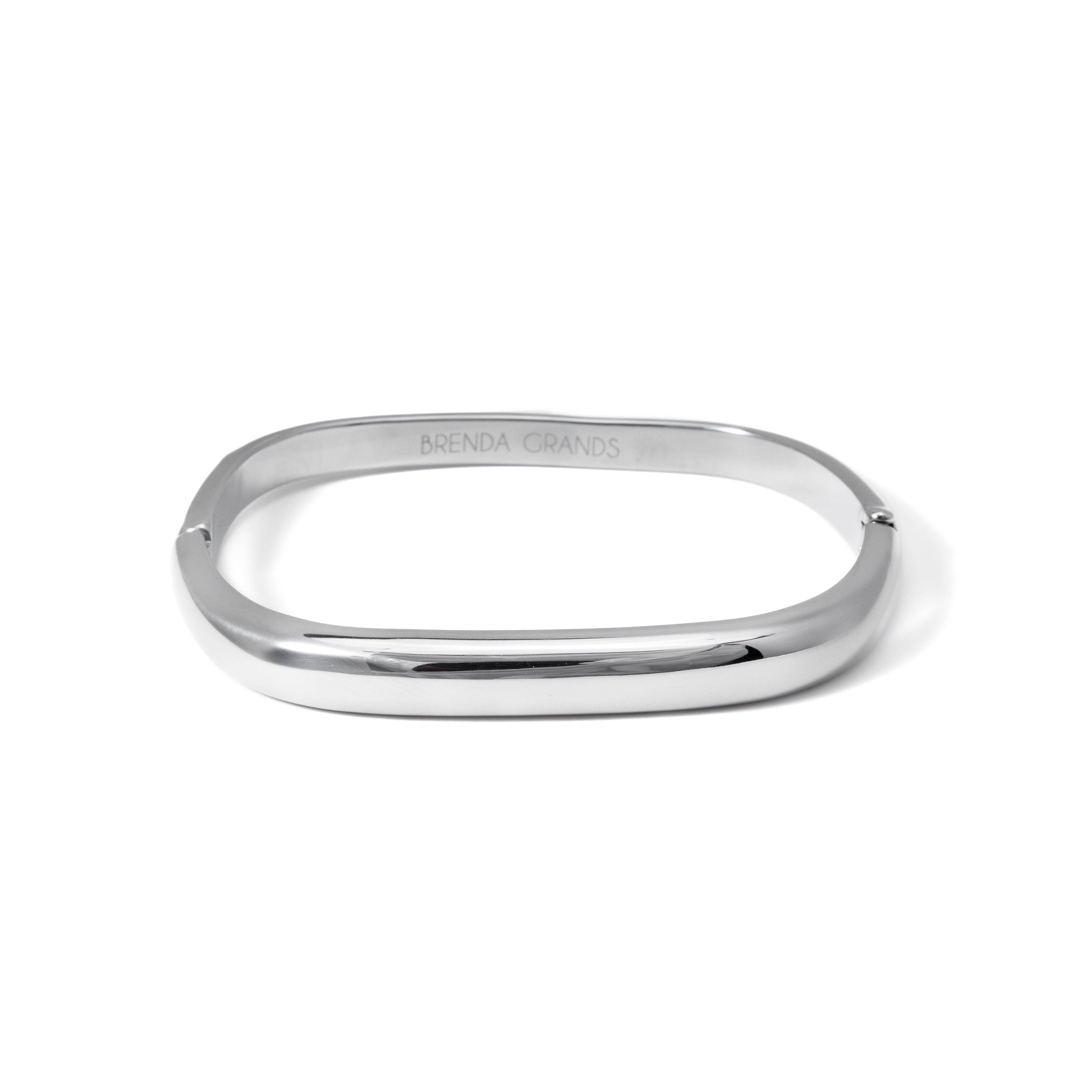 Waterproof Silver Square Cuff Bangle: Silver