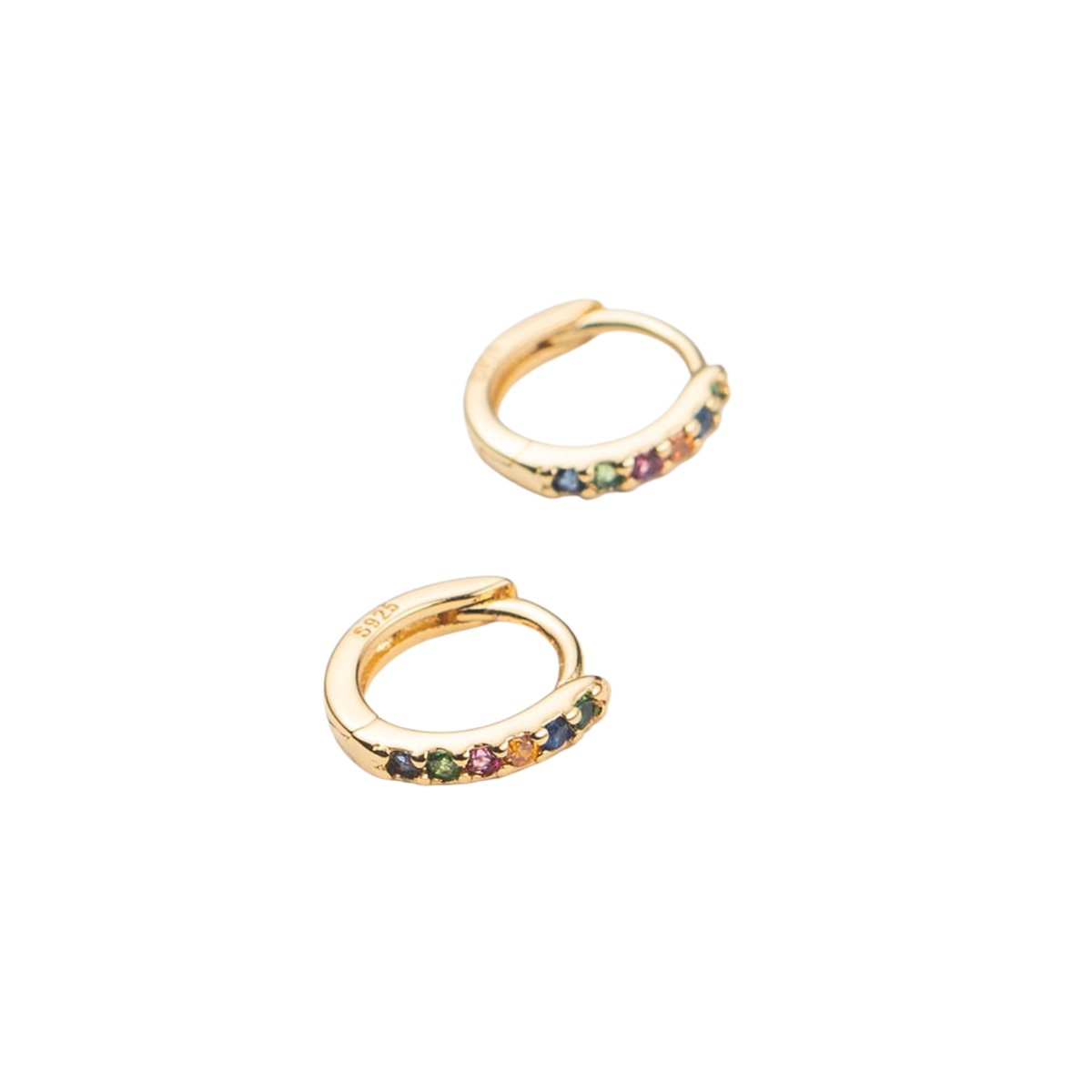 18K Gold Multi-Colored Crystal Huggies: Multi-Colored